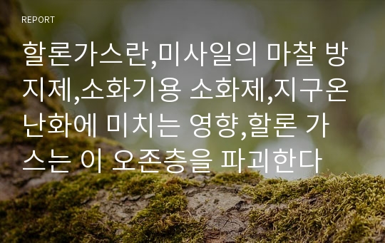 할론가스란,미사일의 마찰 방지제,소화기용 소화제,지구온난화에 미치는 영향,할론 가스는 이 오존층을 파괴한다