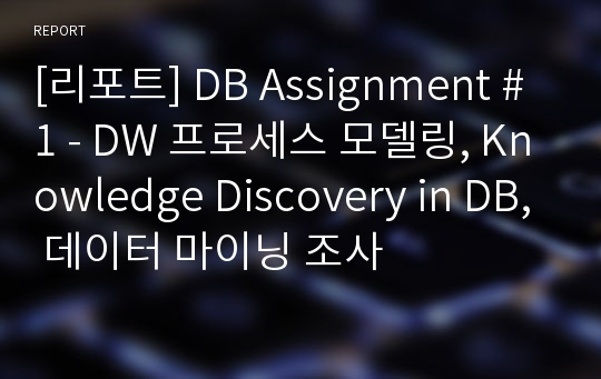 [리포트] DB Assignment #1 - DW 프로세스 모델링, Knowledge Discovery in DB, 데이터 마이닝 조사