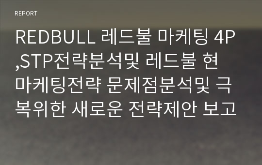 REDBULL 레드불 마케팅 4P,STP전략분석및 레드불 현 마케팅전략 문제점분석및 극복위한 새로운 전략제안 보고서