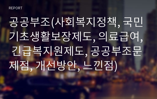 공공부조(사회복지정책, 국민기초생활보장제도, 의료급여, 긴급복지원제도, 공공부조문제점, 개선방안, 느낀점)