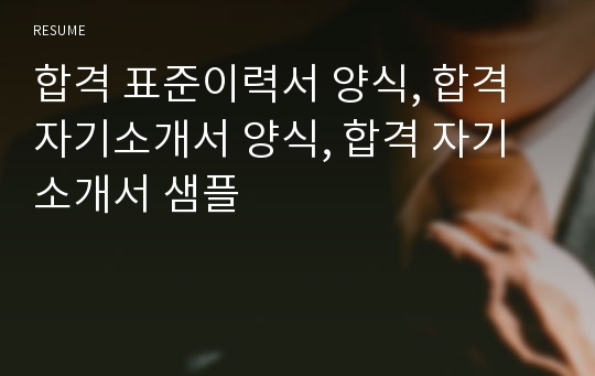 합격 표준이력서 양식, 합격 자기소개서 양식, 합격 자기소개서 샘플