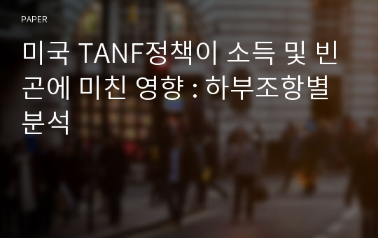 미국 TANF정책이 소득 및 빈곤에 미친 영향 : 하부조항별 분석