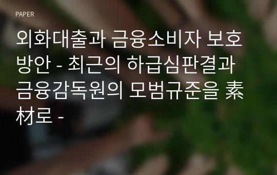 외화대출과 금융소비자 보호방안 - 최근의 하급심판결과 금융감독원의 모범규준을 素材로 -