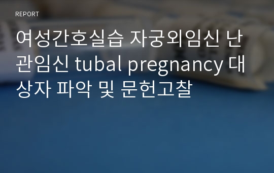 여성간호실습 자궁외임신 난관임신 tubal pregnancy 대상자 파악 및 문헌고찰