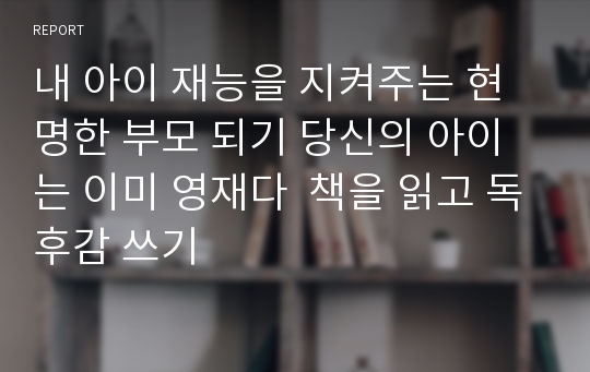 내 아이 재능을 지켜주는 현명한 부모 되기 당신의 아이는 이미 영재다  책을 읽고 독후감 쓰기