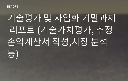 기술평가 및 사업화 기말과제 리포트 (기술가치평가, 추정 손익계산서 작성,시장 분석 등)