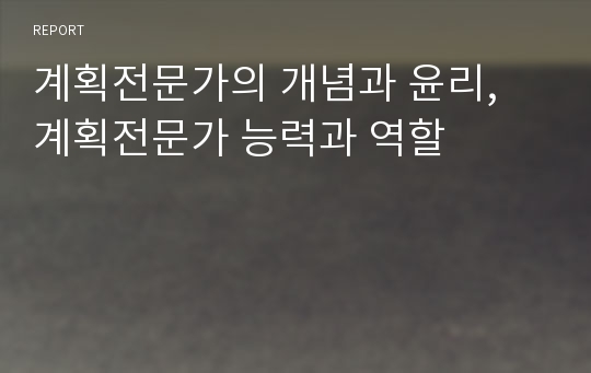 계획전문가의 개념과 윤리, 계획전문가 능력과 역할