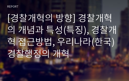 [경찰개혁의 방향] 경찰개혁의 개념과 특성(특징), 경찰개혁 접근방법, 우리나라(한국) 경찰행정의 개혁