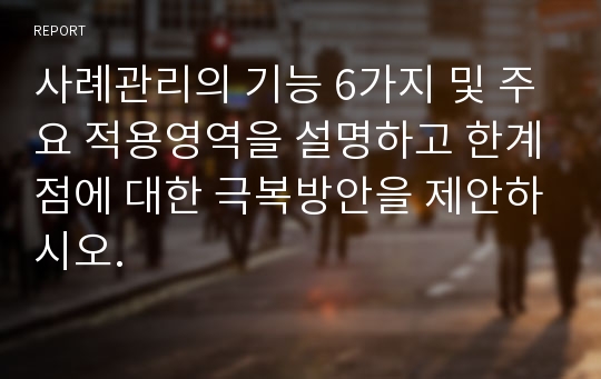 사례관리의 기능 6가지 및 주요 적용영역을 설명하고 한계점에 대한 극복방안을 제안하시오.