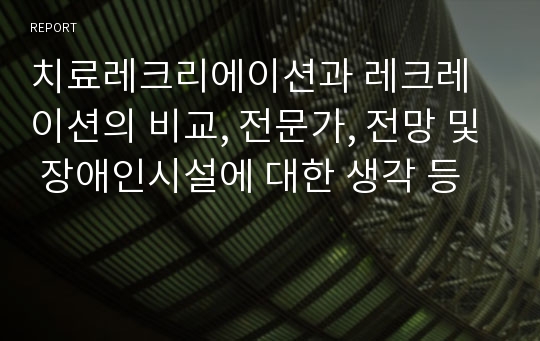 치료레크리에이션과 레크레이션의 비교, 전문가, 전망 및 장애인시설에 대한 생각 등