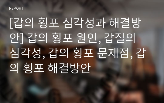 [갑의 횡포 심각성과 해결방안] 갑의 횡포 원인, 갑질의 심각성, 갑의 횡포 문제점, 갑의 횡포 해결방안