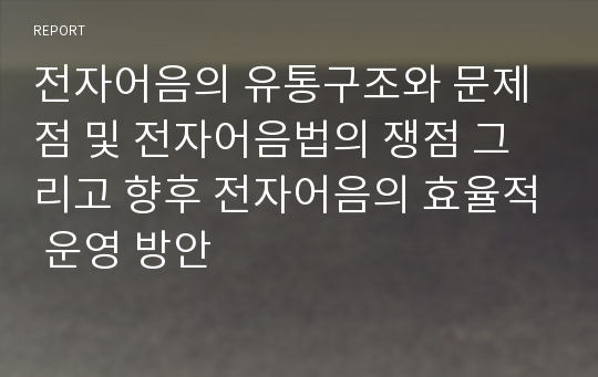 전자어음의 유통구조와 문제점 및 전자어음법의 쟁점 그리고 향후 전자어음의 효율적 운영 방안