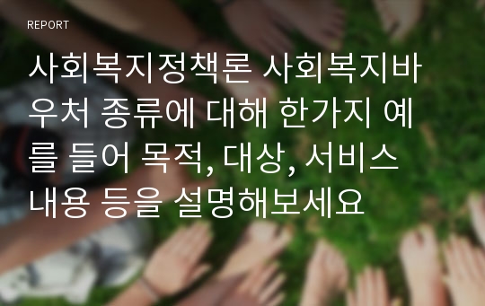 사회복지정책론 사회복지바우처 종류에 대해 한가지 예를 들어 목적, 대상, 서비스 내용 등을 설명해보세요