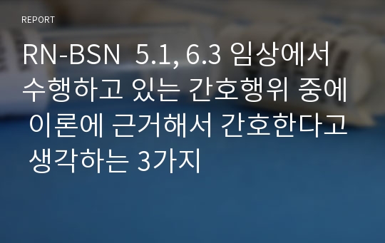 RN-BSN  5.1, 6.3 임상에서 수행하고 있는 간호행위 중에 이론에 근거해서 간호한다고 생각하는 3가지