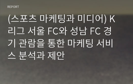 (스포츠 마케팅과 미디어) K리그 서울 FC와 성남 FC 경기 관람을 통한 마케팅 서비스 분석과 제안