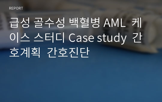 급성 골수성 백혈병 AML  케이스 스터디 Case study  간호계획  간호진단