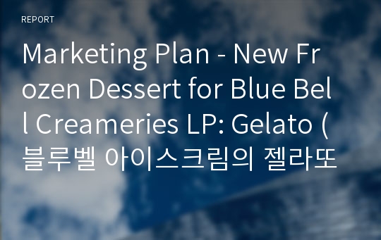 Marketing Plan - New Frozen Dessert for Blue Bell Creameries LP: Gelato (블루벨 아이스크림의 젤라또 마케팅 전략 보고서)