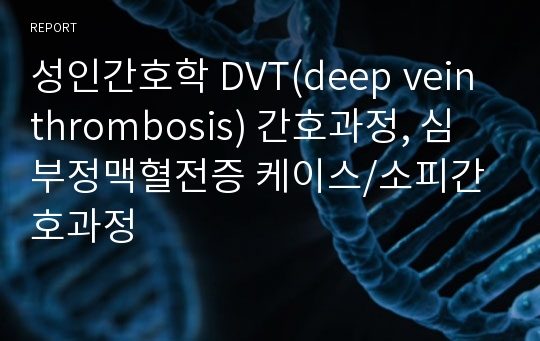 성인간호학 DVT(deep vein thrombosis) 간호과정, 심부정맥혈전증 케이스/소피간호과정