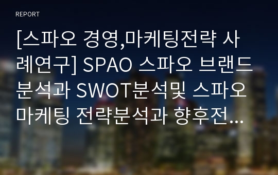 [스파오 경영,마케팅전략 사례연구] SPAO 스파오 브랜드분석과 SWOT분석및 스파오 마케팅 전략분석과 향후전략제안