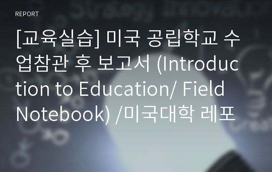 [교육실습] 미국 공립학교 수업참관 후 보고서 (Introduction to Education/ Field Notebook) /미국대학 레포트