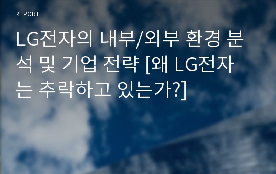 LG전자의 내부/외부 환경 분석 및 기업 전략 [왜 LG전자는 추락하고 있는가?]