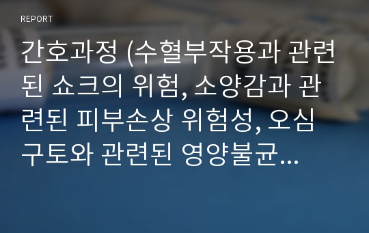 간호과정 (수혈부작용과 관련된 쇼크의 위험, 소양감과 관련된 피부손상 위험성, 오심구토와 관련된 영양불균형 위험)