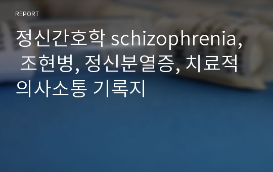 정신간호학 schizophrenia, 조현병, 정신분열증, 치료적 의사소통 기록지