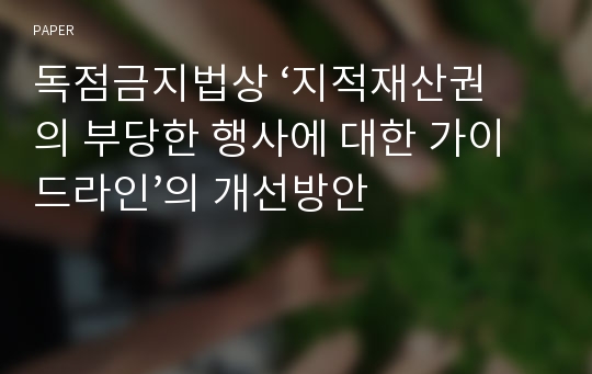 독점금지법상 ‘지적재산권의 부당한 행사에 대한 가이드라인’의 개선방안