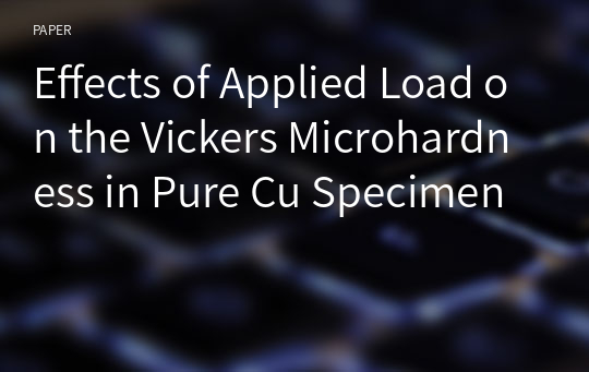 Effects of Applied Load on the Vickers Microhardness in Pure Cu Specimen