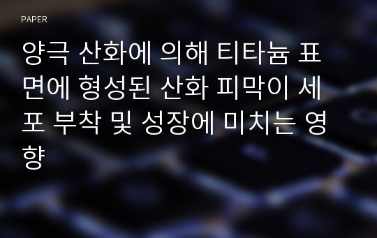 양극 산화에 의해 티타늄 표면에 형성된 산화 피막이 세포 부착 및 성장에 미치는 영향