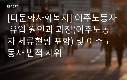 [다문화사회복지] 이주노동자 유입 원인과 과정(이주노동자 체류현황 포함) 및 이주노동자 법적 지위