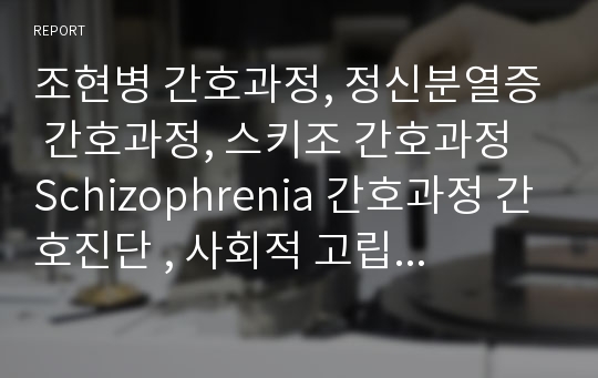 조현병 간호과정, 정신분열증 간호과정, 스키조 간호과정  Schizophrenia 간호과정 간호진단 , 사회적 고립 간호과정, 자가간호 결핍 간호