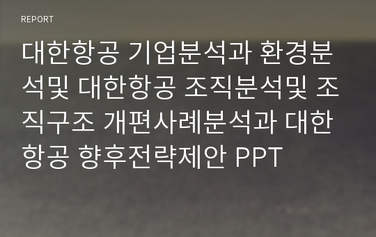 대한항공 기업분석과 환경분석및 대한항공 조직분석및 조직구조 개편사례분석과 대한항공 향후전략제안 PPT