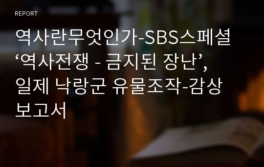 역사란무엇인가-SBS스페셜‘역사전쟁 - 금지된 장난’, 일제 낙랑군 유물조작-감상 보고서