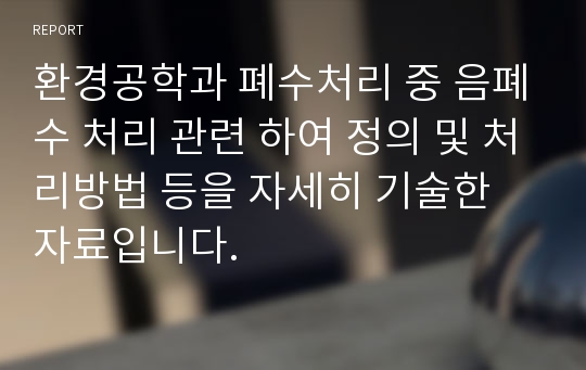 환경공학과 폐수처리 중 음폐수 처리 관련 하여 정의 및 처리방법 등을 자세히 기술한 자료입니다.