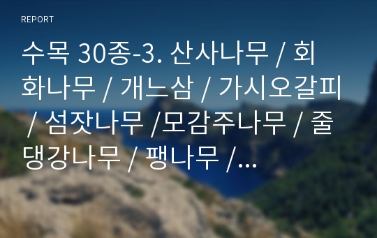 수목 30종-3. 산사나무 / 회화나무 / 개느삼 / 가시오갈피 / 섬잣나무 /모감주나무 / 줄댕강나무 / 팽나무 / 갈참나무 / 때죽나무