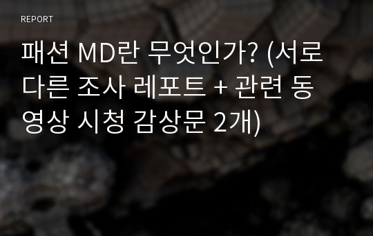 패션 MD란 무엇인가? (서로다른 조사 레포트 + 관련 동영상 시청 감상문 2개)