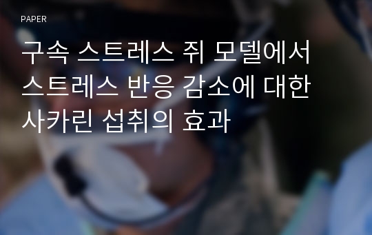 구속 스트레스 쥐 모델에서 스트레스 반응 감소에 대한 사카린 섭취의 효과