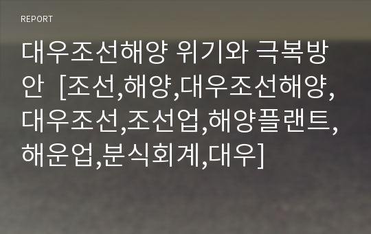 대우조선해양 위기와 극복방안  [조선,해양,대우조선해양,대우조선,조선업,해양플랜트,해운업,분식회계,대우]