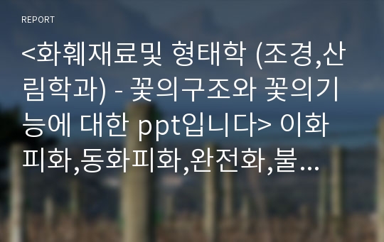 &lt;화훼재료및 형태학 (조경,산림학과) - 꽃의구조와 꽃의기능에 대한 ppt입니다&gt; 이화피화,동화피화,완전화,불완전화,자웅동주,자웅이주 등