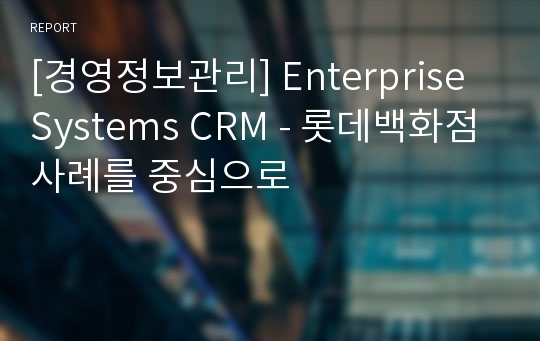 [경영정보관리] Enterprise Systems CRM - 롯데백화점사례를 중심으로