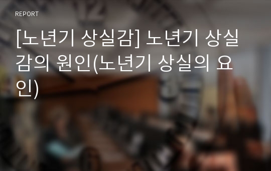 [노년기 상실감] 노년기 상실감의 원인(노년기 상실의 요인)