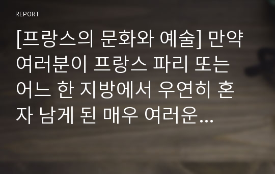 [프랑스의 문화와 예술] 만약 여러분이 프랑스 파리 또는 어느 한 지방에서 우연히 혼자 남게 된 매우 여러운 상황을 설정하시오.