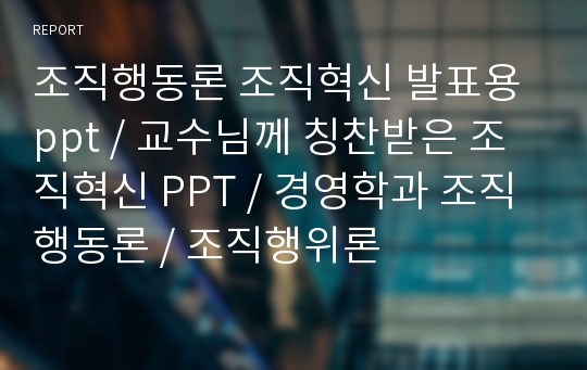 조직행동론 조직혁신 발표용 ppt / 교수님께 칭찬받은 조직혁신 PPT / 경영학과 조직행동론 / 조직행위론