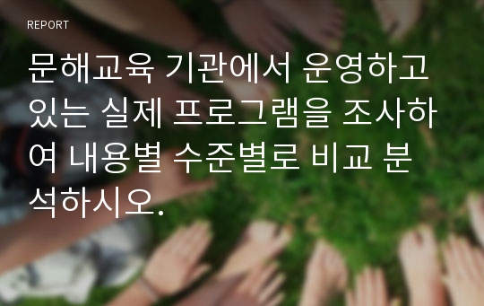 문해교육 기관에서 운영하고 있는 실제 프로그램을 조사하여 내용별 수준별로 비교 분석하시오.