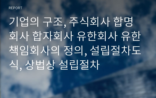 기업의 구조, 주식회사 합명회사 합자회사 유한회사 유한책임회사의 정의, 설립절차도식, 상법상 설립절차