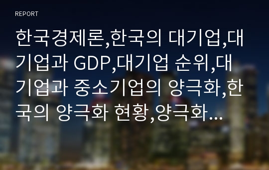 한국경제론,한국의 대기업,대기업과 GDP,대기업 순위,대기업과 중소기업의 양극화,한국의 양극화 현황,양극화 원인
