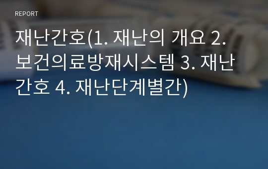 재난간호(1. 재난의 개요 2. 보건의료방재시스템 3. 재난간호 4. 재난단계별간)