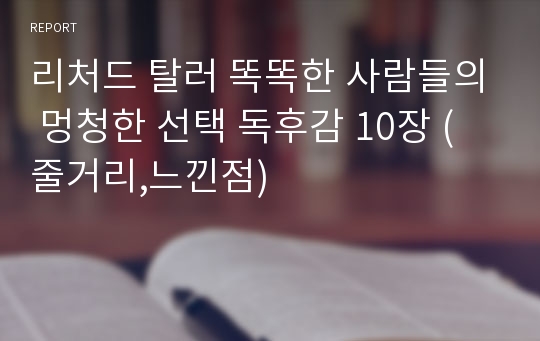 리처드 탈러 똑똑한 사람들의 멍청한 선택 독후감 10장 (줄거리,느낀점)