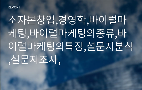 소자본창업,경영학,바이럴마케팅,바이럴마케팅의종류,바이럴마케팅의특징,설문지분석,설문지조사,